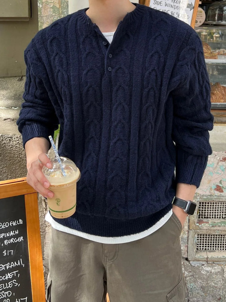 【Metanoia】🇰🇷韓製 亨利領麻花針織衣 - 2