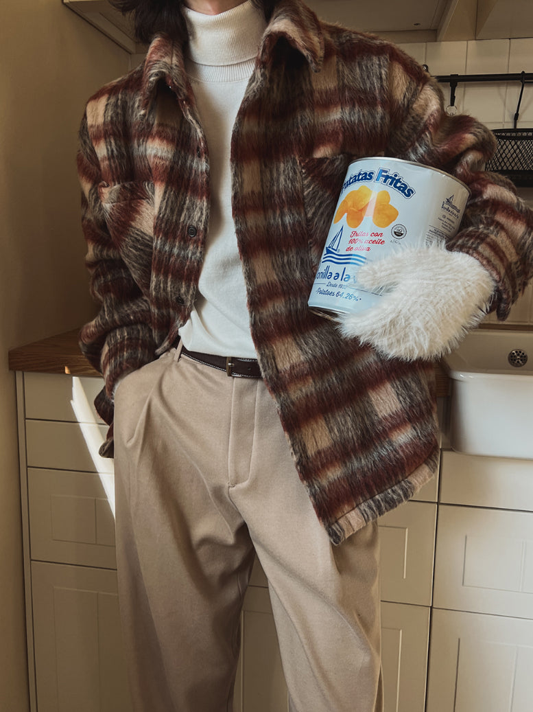 【Metanoia】🇰🇷韓製 毛絨格紋外套 - 1