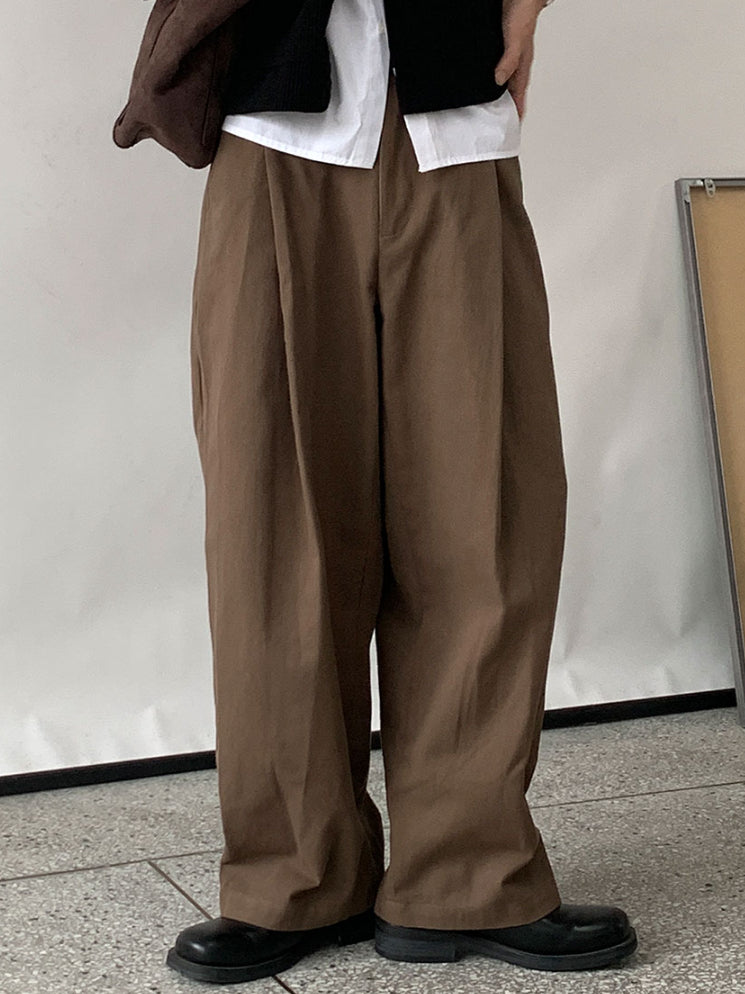 【Metanoia】韓國設計 寬鬆半鬆緊卡其落地褲 - 1