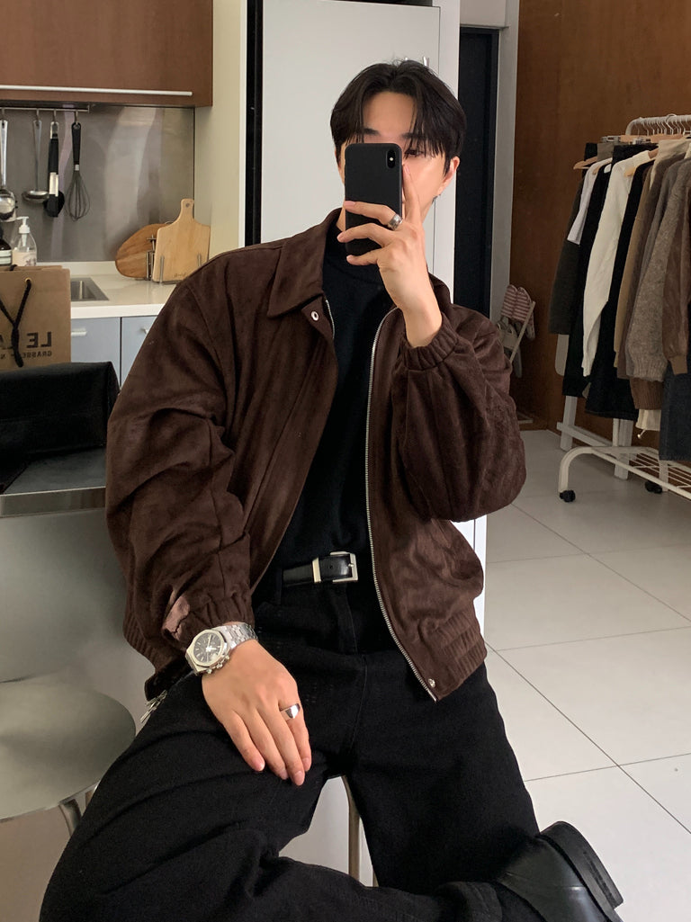 【Metanoia】韓國設計 短版翻領麂皮夾克外套 - 4