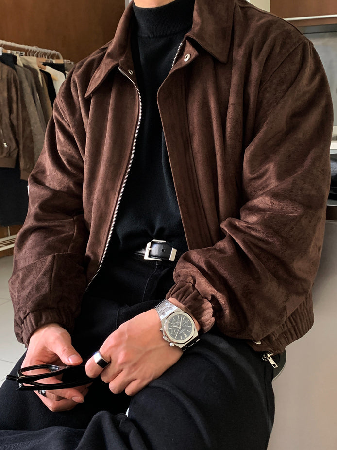 【Metanoia】韓國設計 短版翻領麂皮夾克外套 - 1