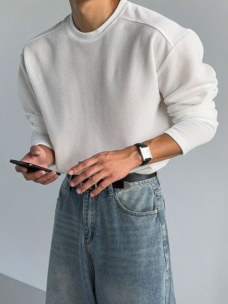 【Metanoia】🇰🇷韓製 日常羅紋肩線長袖T恤 - 1