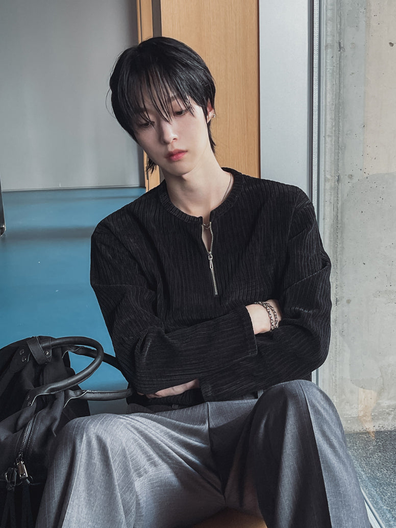 【Metanoia】🇰🇷韓製 絲絨半拉鍊亨利領長袖上衣 - 8