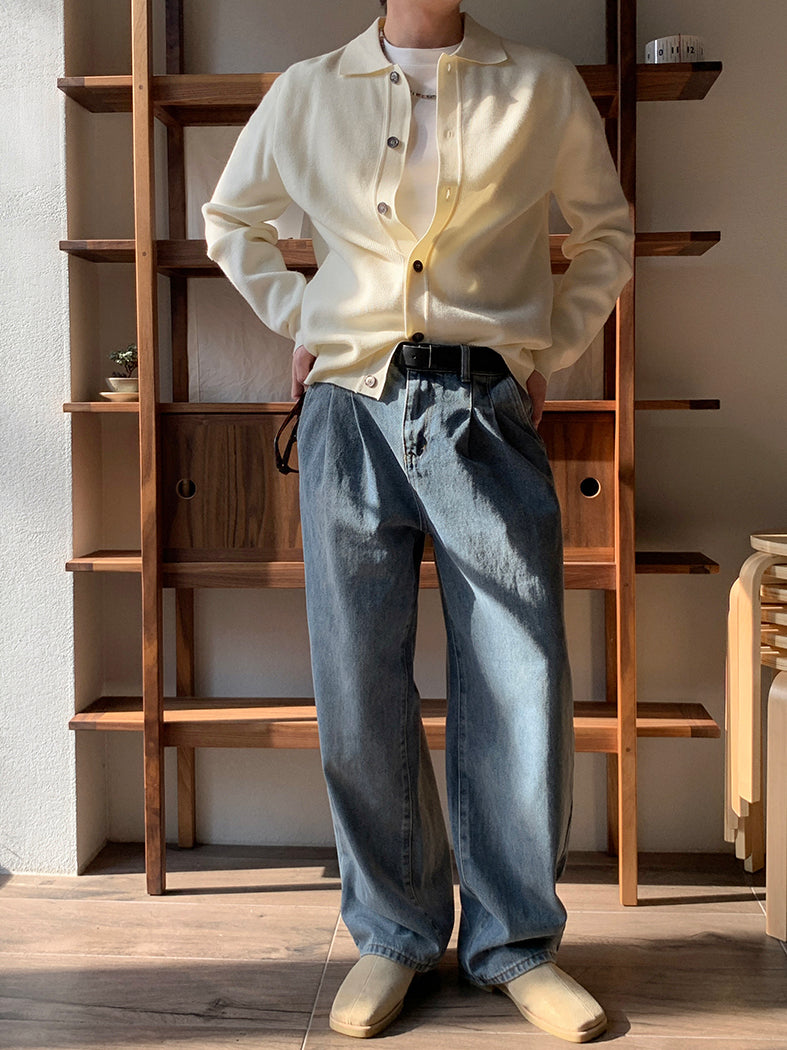 【Metanoia】韓國設計 雙褶落地牛仔褲 - 6