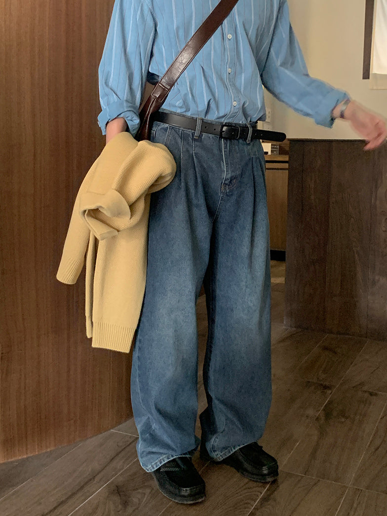 【Metanoia】韓國設計 雙褶落地牛仔褲 - 3