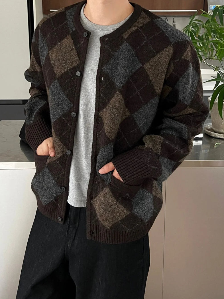 【Metanoia】韓國設計 開衫菱形針織外套 - 3