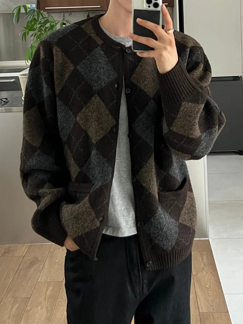 【Metanoia】韓國設計 開衫菱形針織外套 - 7