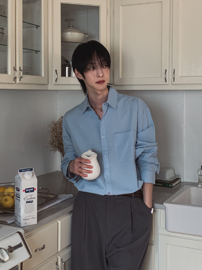 【Metanoia】韓國設計 素色長袖襯衫 - 6