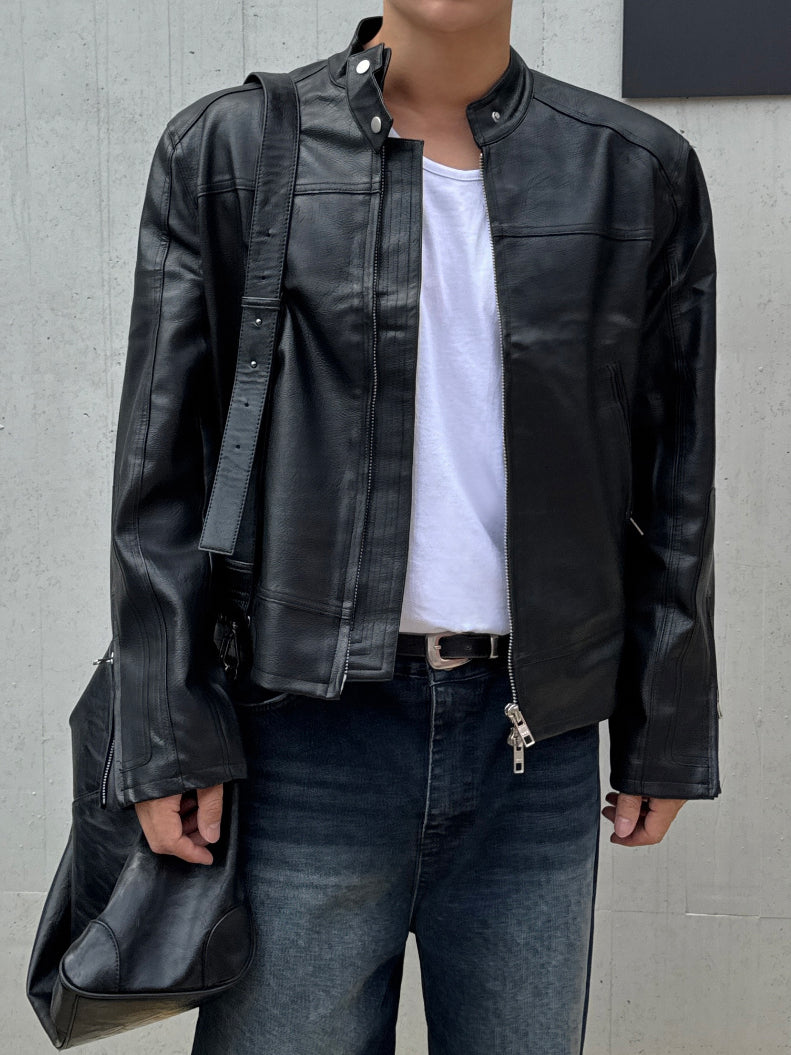 【Metanoia】韓國設計 短版皮外套 - 5