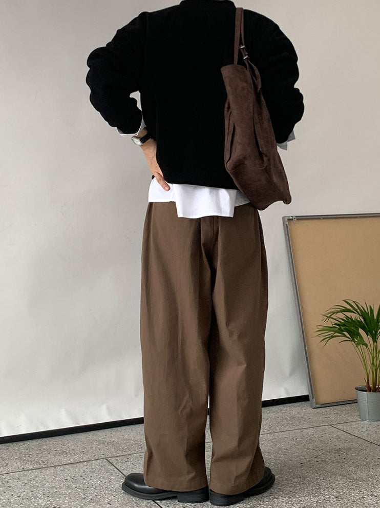 【Metanoia】韓國設計 寬鬆半鬆緊卡其落地褲 - 3