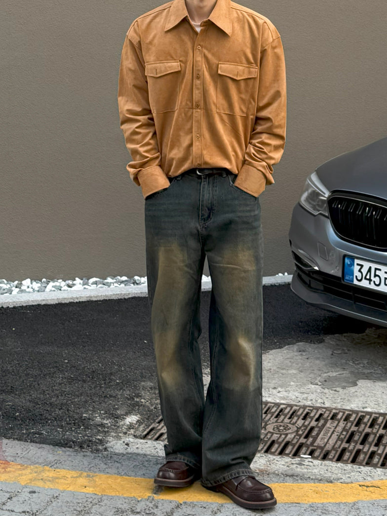 【Metanoia】🇰🇷韓製 刷色落地牛仔褲 - 4