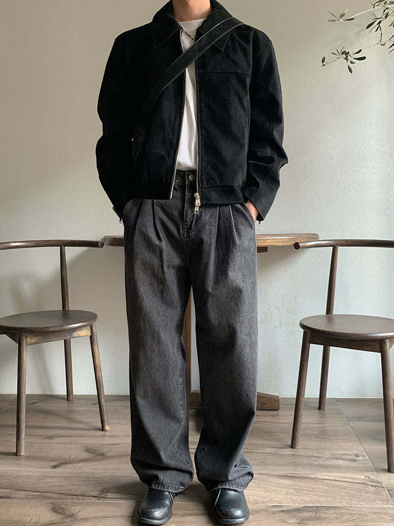 【Metanoia】韓國設計 雙褶落地牛仔褲 - 4