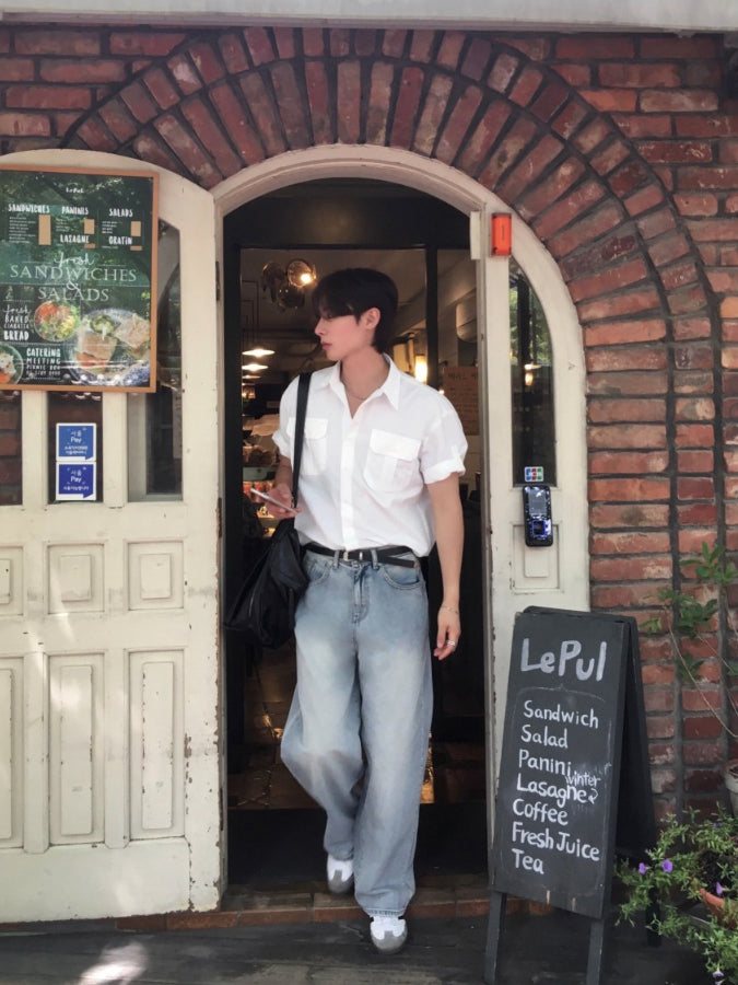 【Metanoia】🇰🇷韓製 淺色系水洗落地牛仔褲 - 4