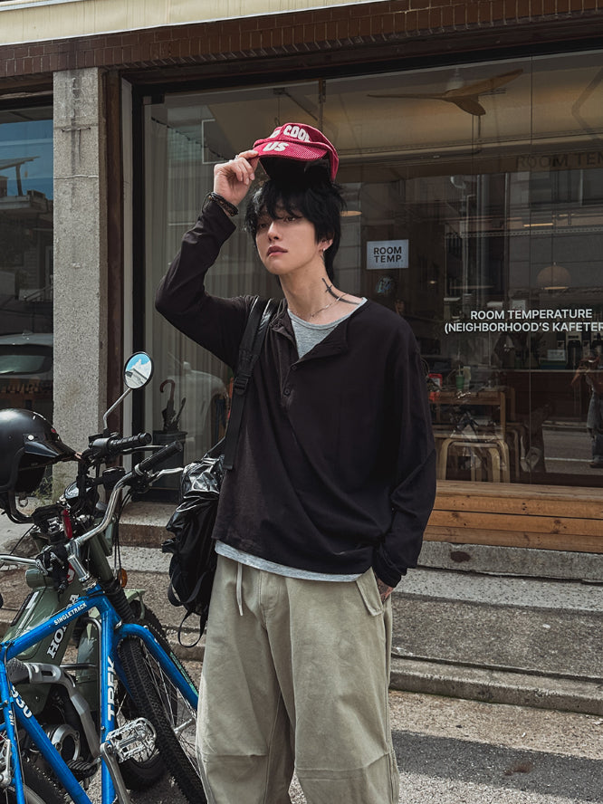 【Metanoia】🇰🇷韓製 亨利領假兩件長袖上衣 - 5