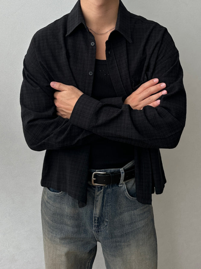 【Metanoia】🇰🇷韓製 短版格紋長袖襯衫 - 1