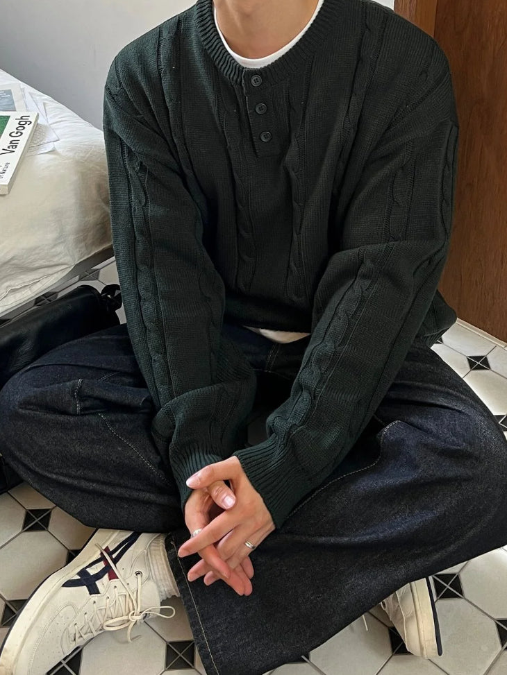 【Metanoia】🇰🇷韓製 亨利領麻花針織衣 - 1