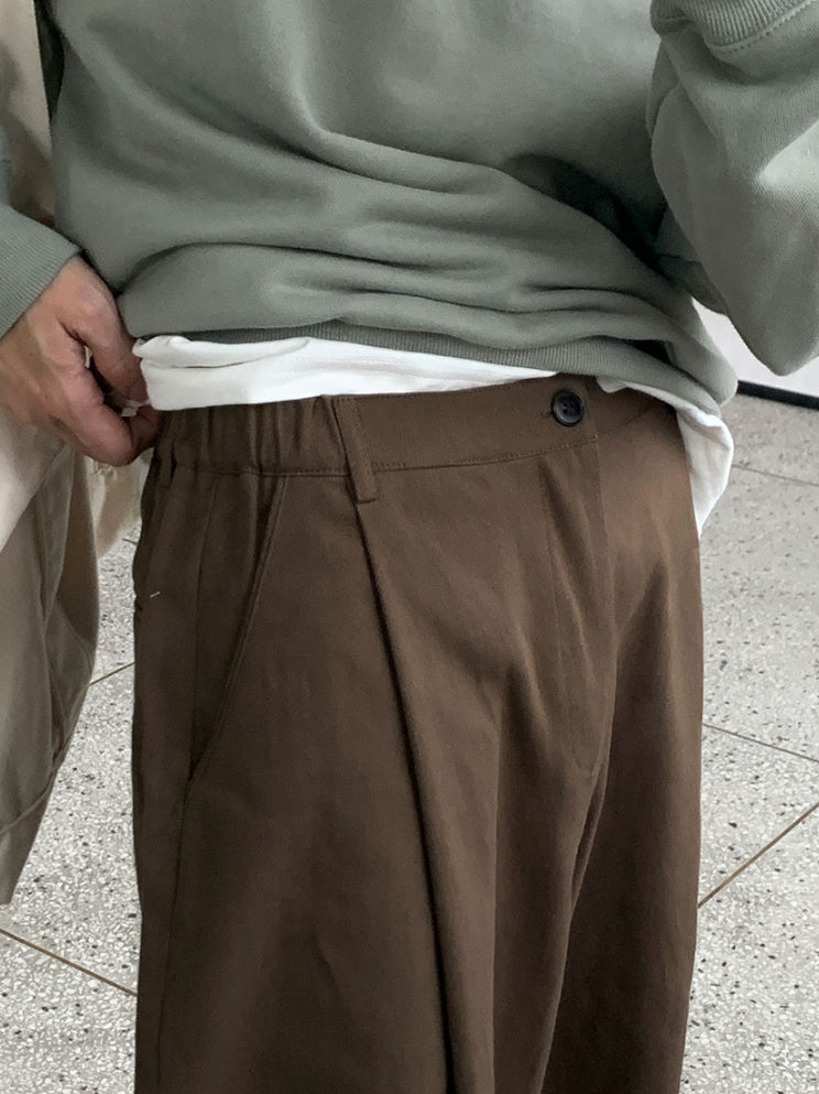 【Metanoia】韓國設計 寬鬆半鬆緊卡其落地褲 - 8
