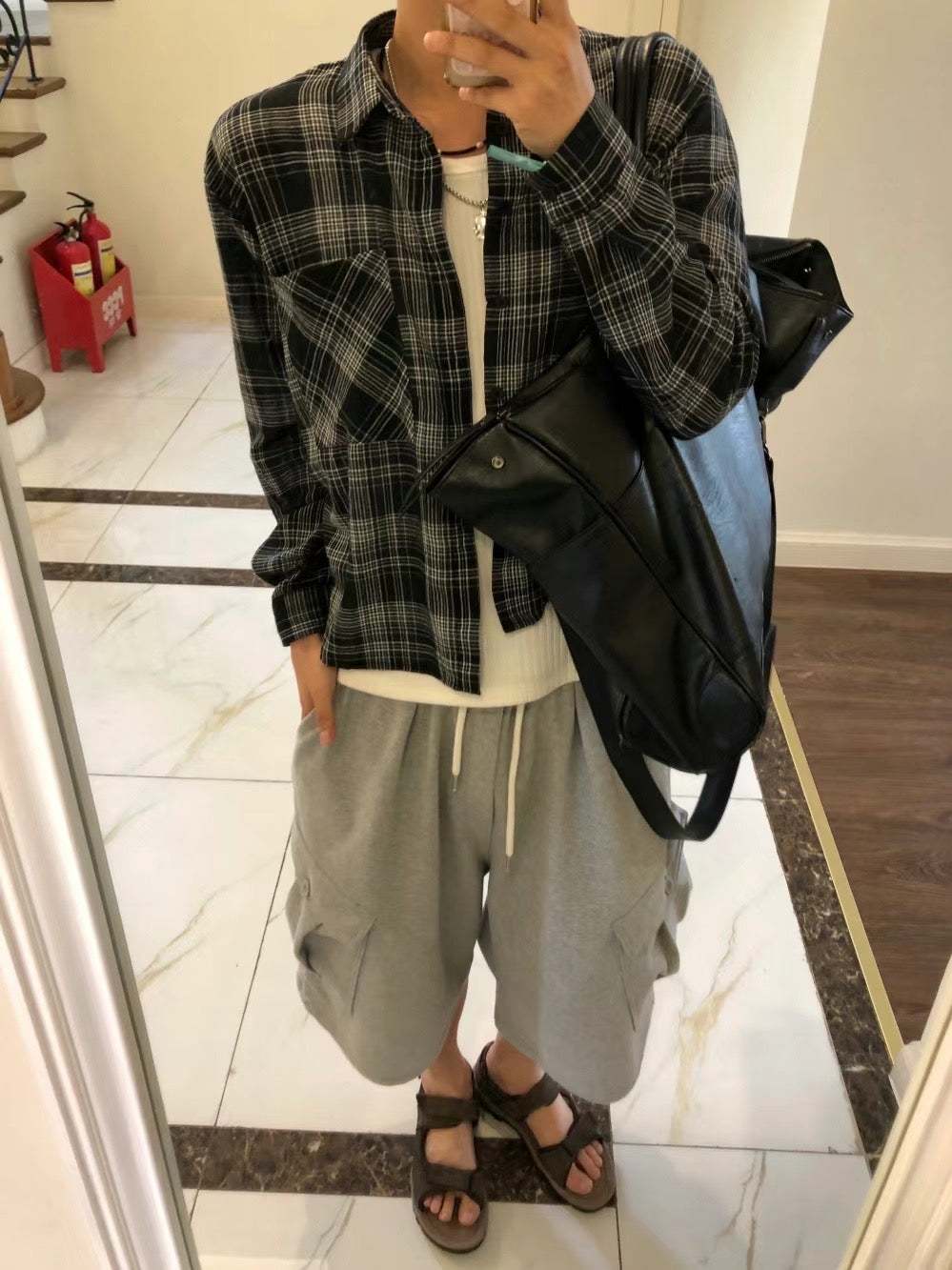 【Metanoia】🇰🇷韓製 亞麻短版格紋長袖襯衫 - 3