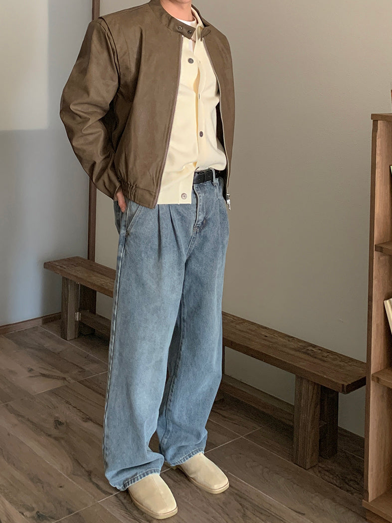 【Metanoia】韓國設計 雙褶落地牛仔褲 - 9