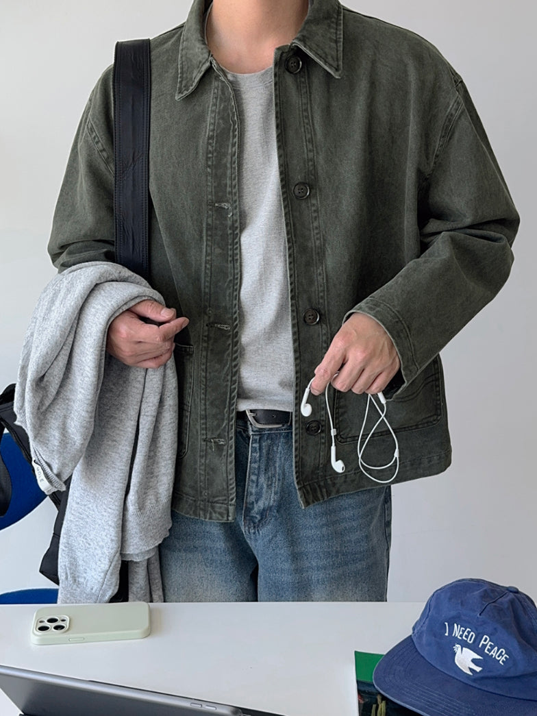 【Metanoia】韓國設計 水洗短版翻領外套 - 1