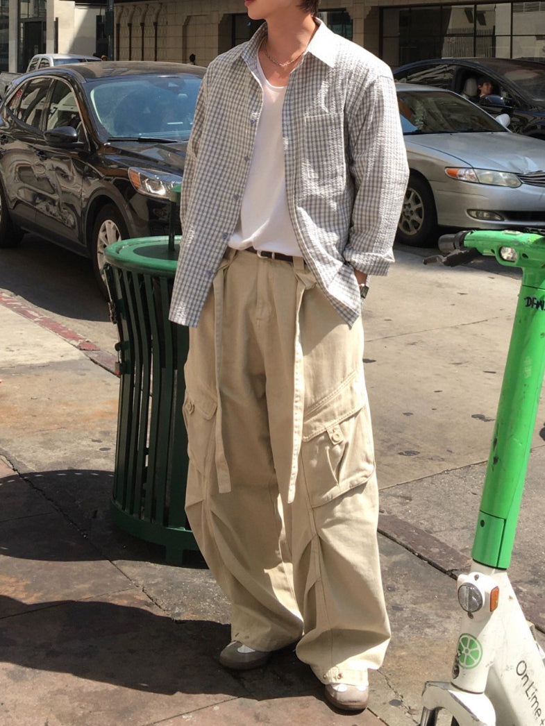 【Metanoia】韓國設計 格紋泡泡沙長袖襯衫 - 4