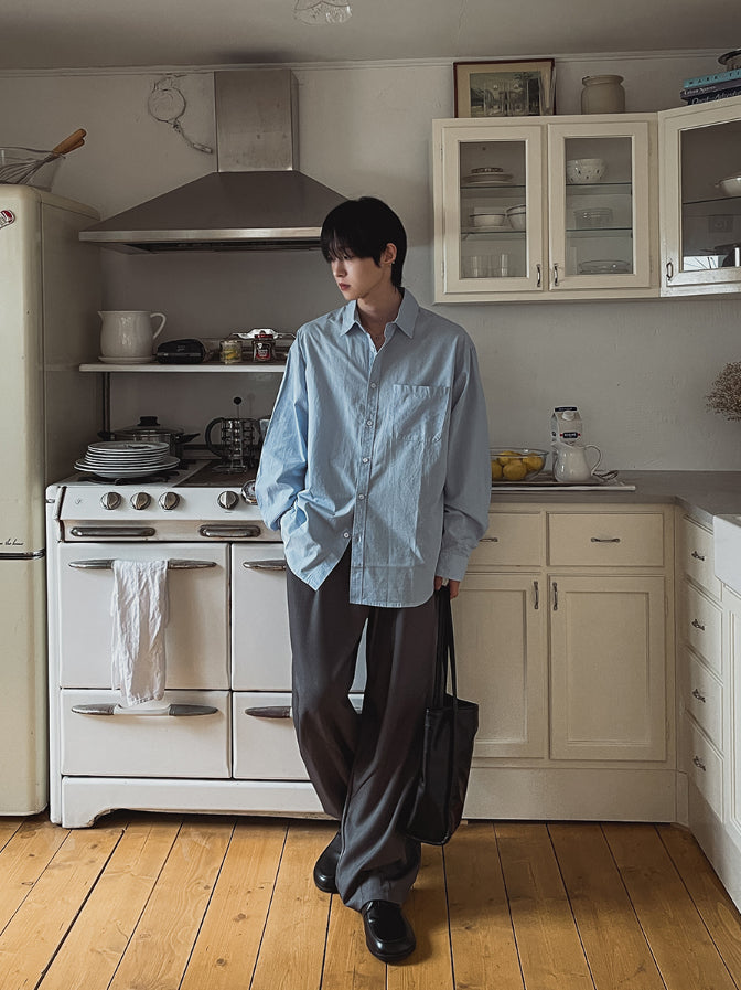 【Metanoia】韓國設計 素色長袖襯衫 - 5