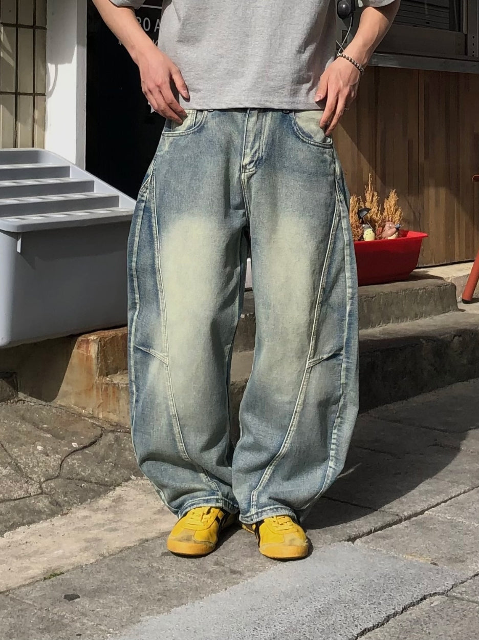 【Metanoia】韓國設計 水洗彎刀落地牛仔褲 - 1