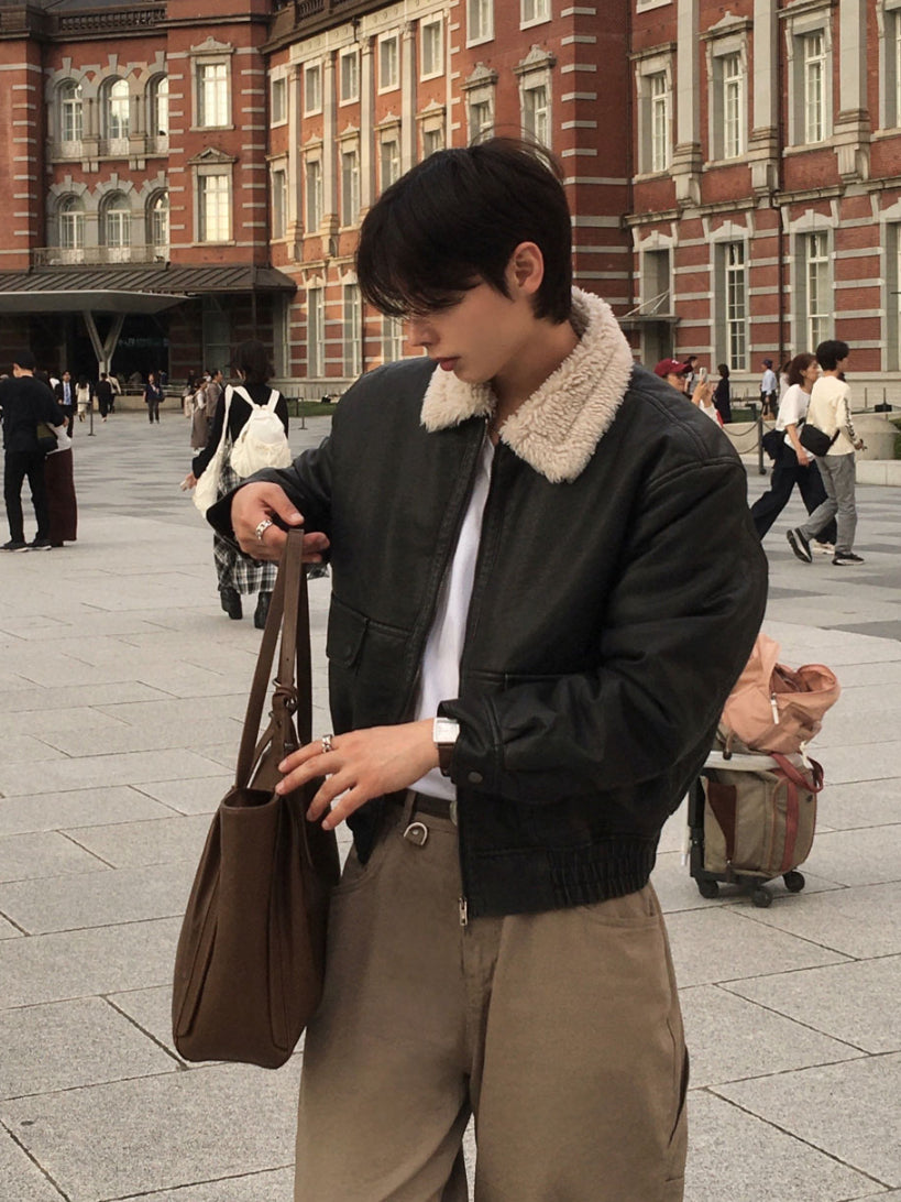 【Metanoia】🇰🇷韓製 短版復古羊羔毛翻領皮外套 - 7