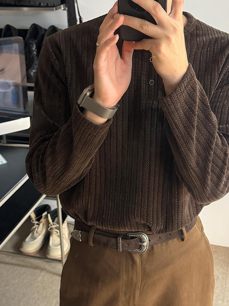 【Metanoia】🇰🇷韓製 天鵝絨亨利領長袖上衣 - 7