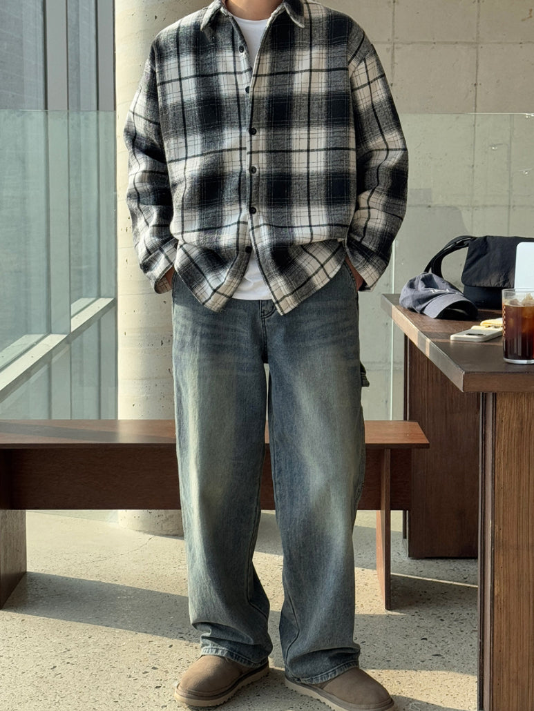 【Metanoia】韓國設計 翻領內刷毛格紋襯衫 - 3