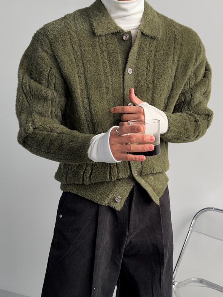 【Metanoia】韓國設計 翻領毛絨麻花針織衣 - 4