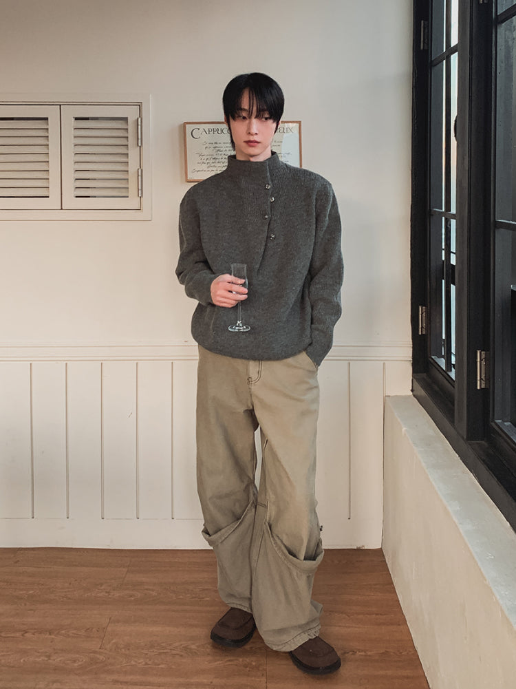 【Metanoia】🇰🇷韓製 設計款高領鈕扣針織衣 - 1