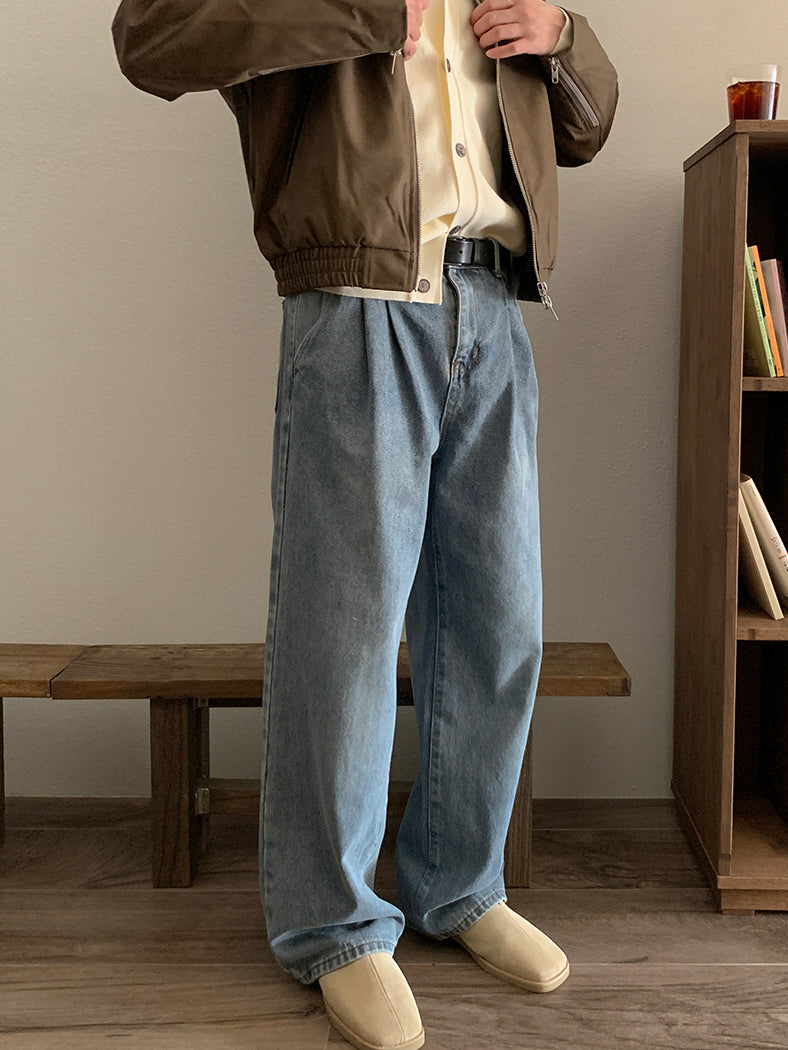 【Metanoia】韓國設計 雙褶落地牛仔褲 - 8