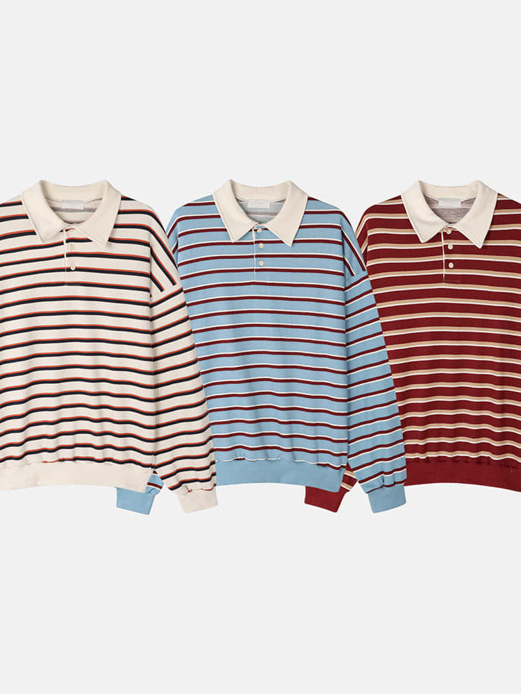 【Metanoia】🇰🇷韓製 翻領條紋長袖上衣T恤 - 9