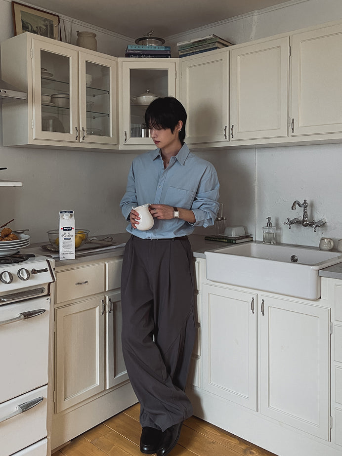 【Metanoia】韓國設計 素色長袖襯衫 - 8