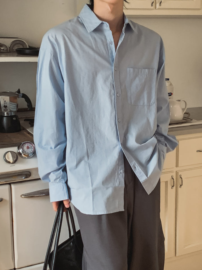 【Metanoia】韓國設計 素色長袖襯衫 - 4