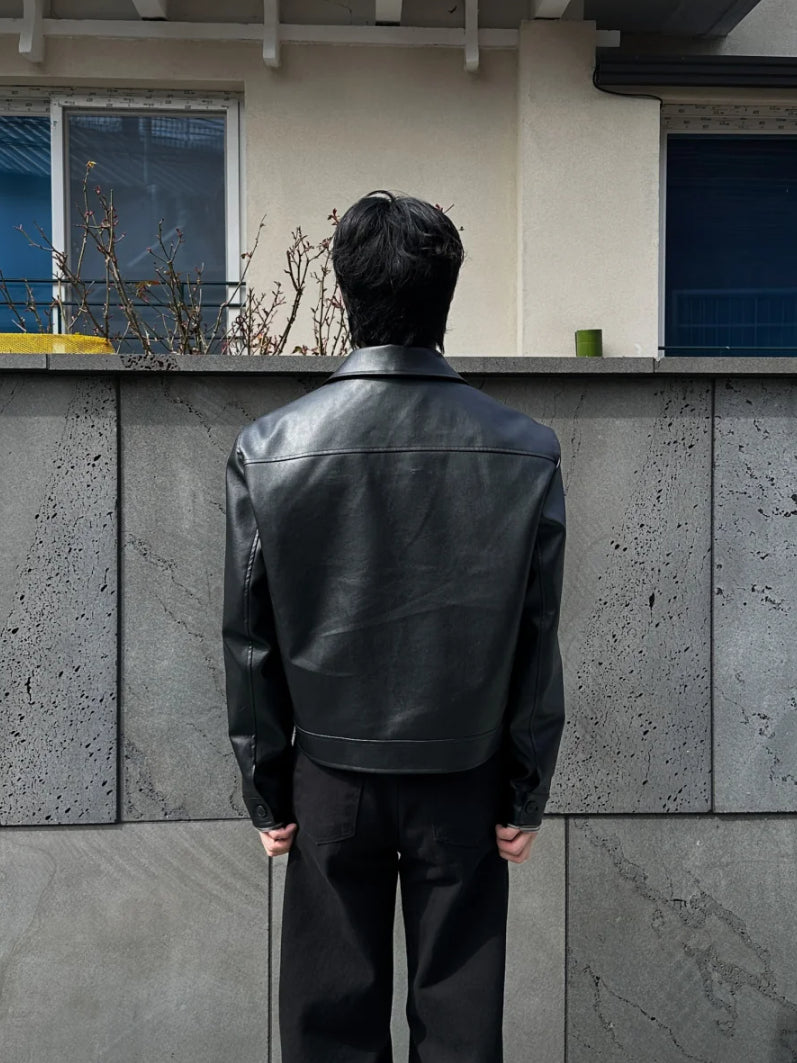 【Metanoia】🇰🇷韓製 短版翻領皮外套 - 4