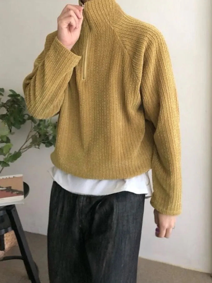 【Metanoia】🇰🇷韓製 螺紋半拉練長袖上衣 - 1