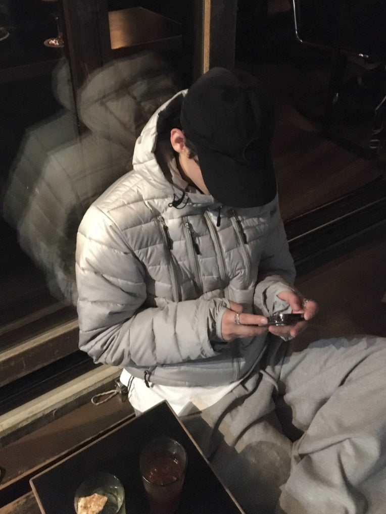 【Metanoia】韓國設計 短版多口袋連帽輕薄羽絨外套 - 3