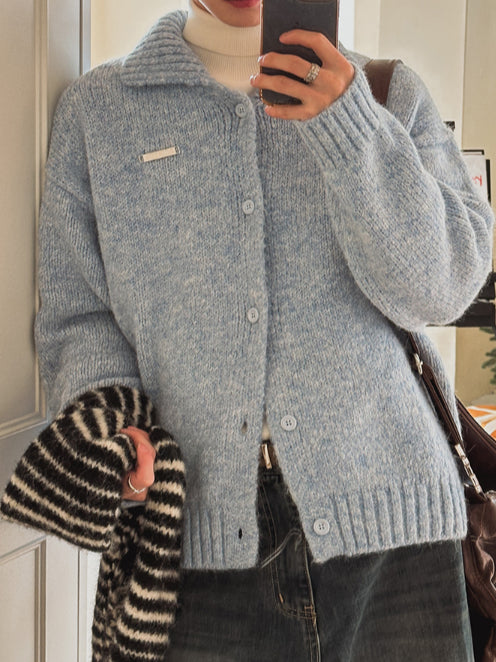 【Metanoia】韓國設計 9%羊毛開衫翻領針織外套 - 1