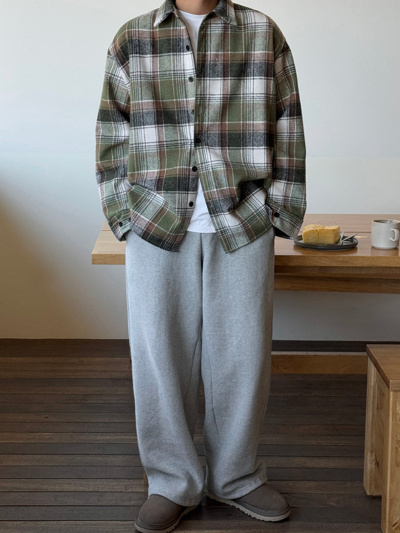 【Metanoia】韓國設計 翻領內刷毛格紋襯衫 - 5