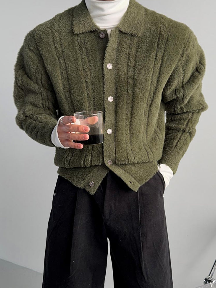 【Metanoia】韓國設計 翻領毛絨麻花針織衣 - 1