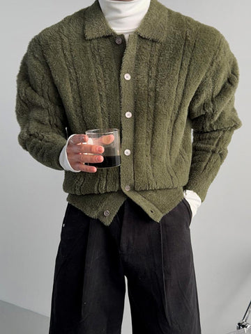 【Metanoia】韓國設計 翻領毛絨麻花針織衣 - 1