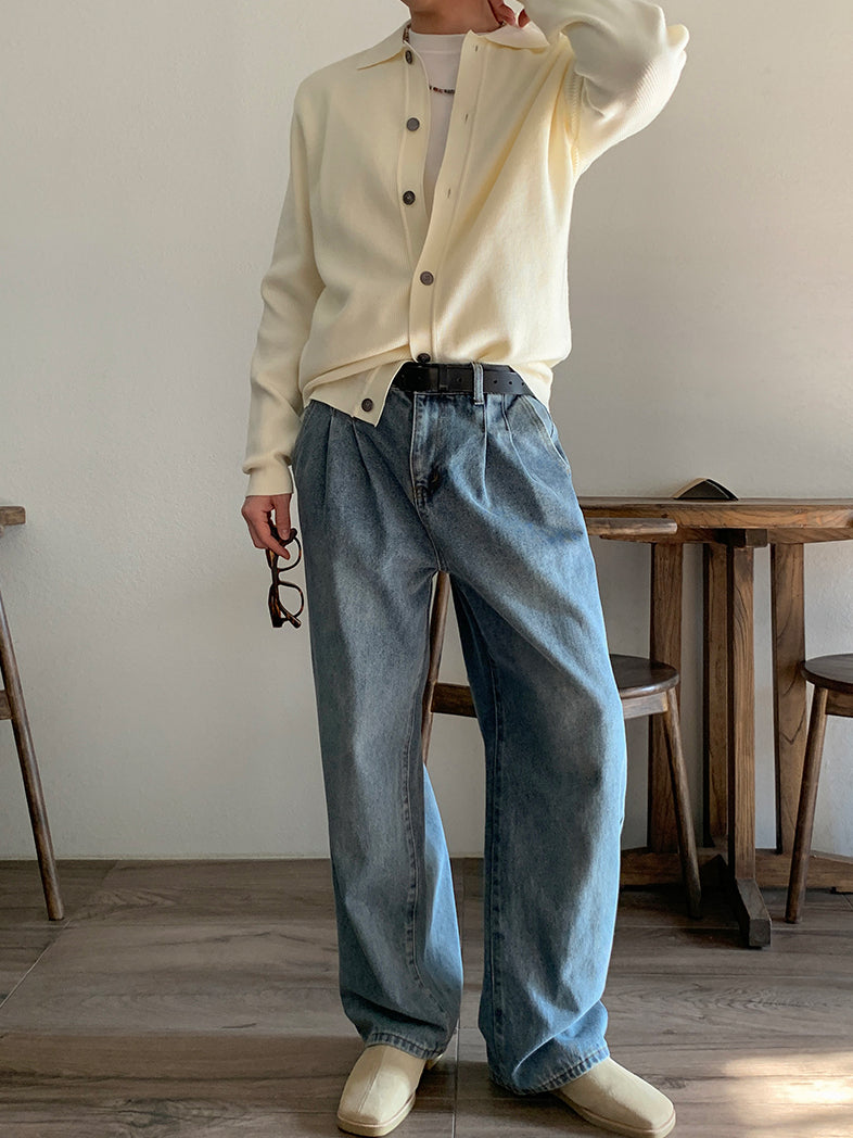 【Metanoia】韓國設計 雙褶落地牛仔褲 - 1