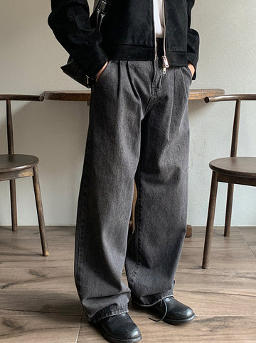 【Metanoia】韓國設計 雙褶落地牛仔褲 - 1