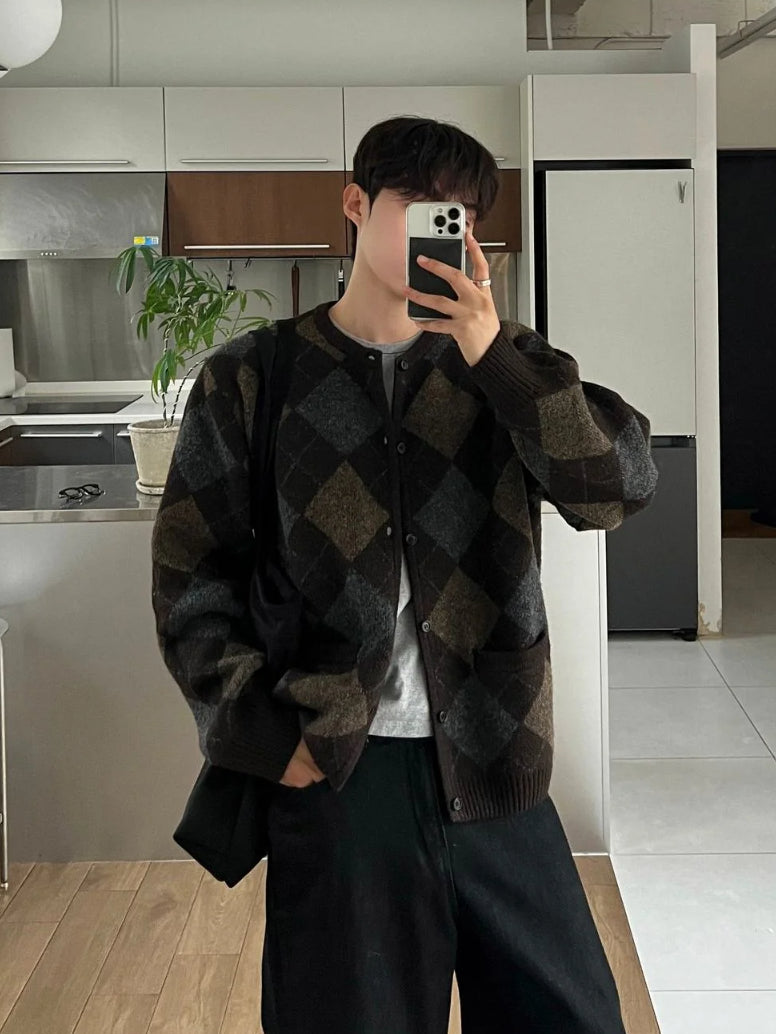 【Metanoia】韓國設計 開衫菱形針織外套 - 8