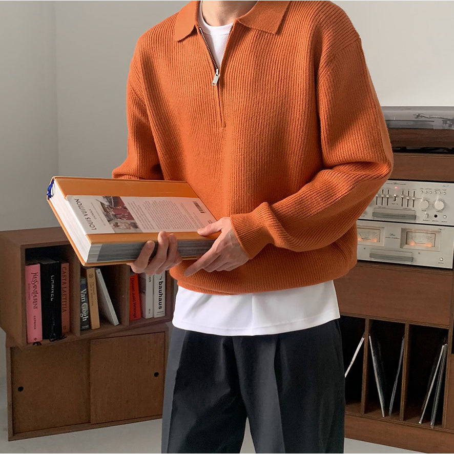 【Metanoia】韓國設計 翻領半拉鍊針織衣 - 1