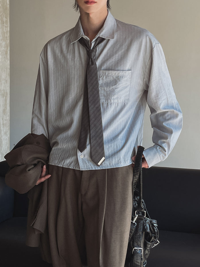 【Metanoia】🇰🇷韓製 短版條紋長袖襯衫 - 1