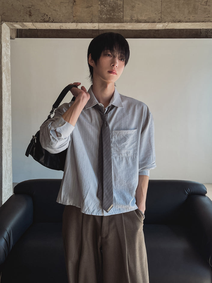 【Metanoia】🇰🇷韓製 短版條紋長袖襯衫 - 1