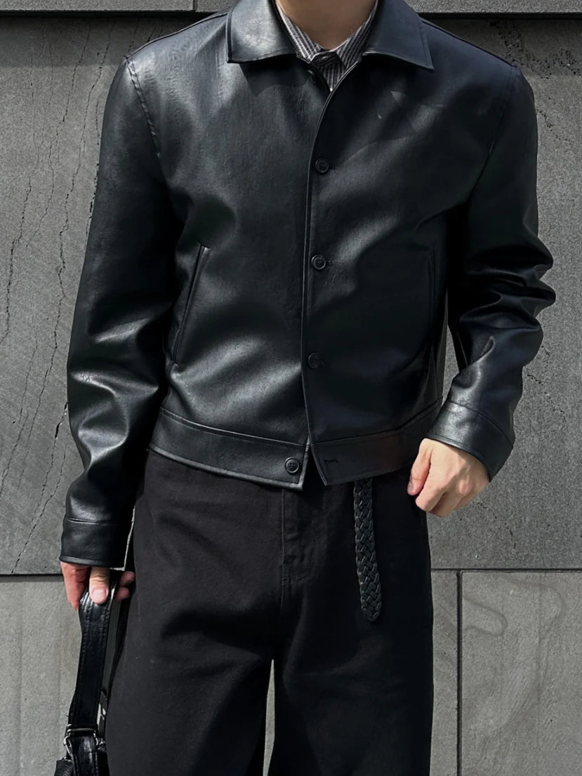 【Metanoia】🇰🇷韓製 短版翻領皮外套 - 1